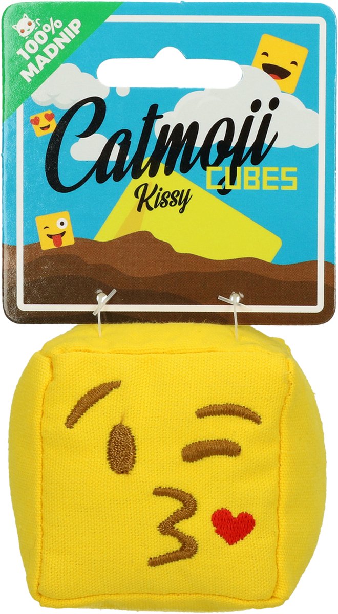 Emoji Cat Cube Kissy (met MadNip) Speelgoed voor katten - Kattenspeelgoed - Kattenspeeltjes