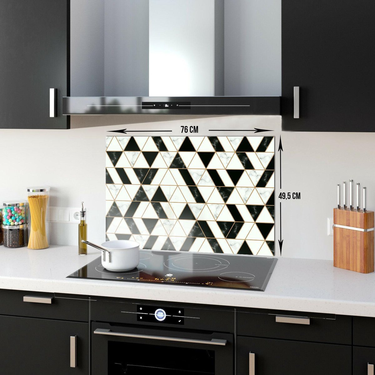 Black Gold Tempered Glas Spatbescherming Voor Achter de Kookplaat 49,5cm x 76cm