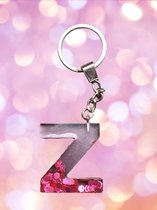 Epoxy letter sleutel- of tassenhanger Z, glitter rood