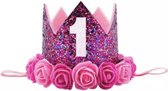 Verjaardag Kroon 1 Jaar - Hoed - Baby Meisje- Kroon - Muts - Verjaardagskroon - Versiering - Jarig - Eerste Verjaardag - Meisje | Roze