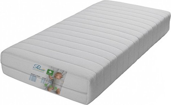 Witte matras met horizontale stiksels en een baby-label van Princess.