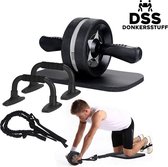 Ox-Sports Ab Roller - Ab Trainer - Ab Wheel - Buikspierwiel - Buikspieren - Elastiek Fitness - Workout Elastiek - Workout Gear - Push Up Grips - Push up Bars - 6 In Een Set