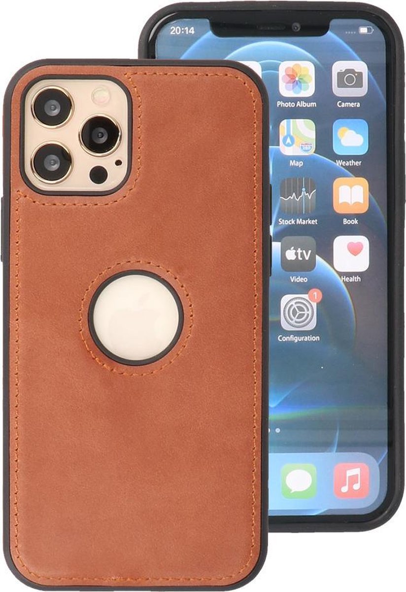 DiLedro - BackCover Echt Leer iPhone 12 (Pro) Shock Proof - Cognac Brown