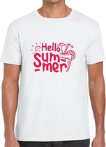 HELLO SUMMER Heren t-shirt - Neon Tekst Rood - LARGE