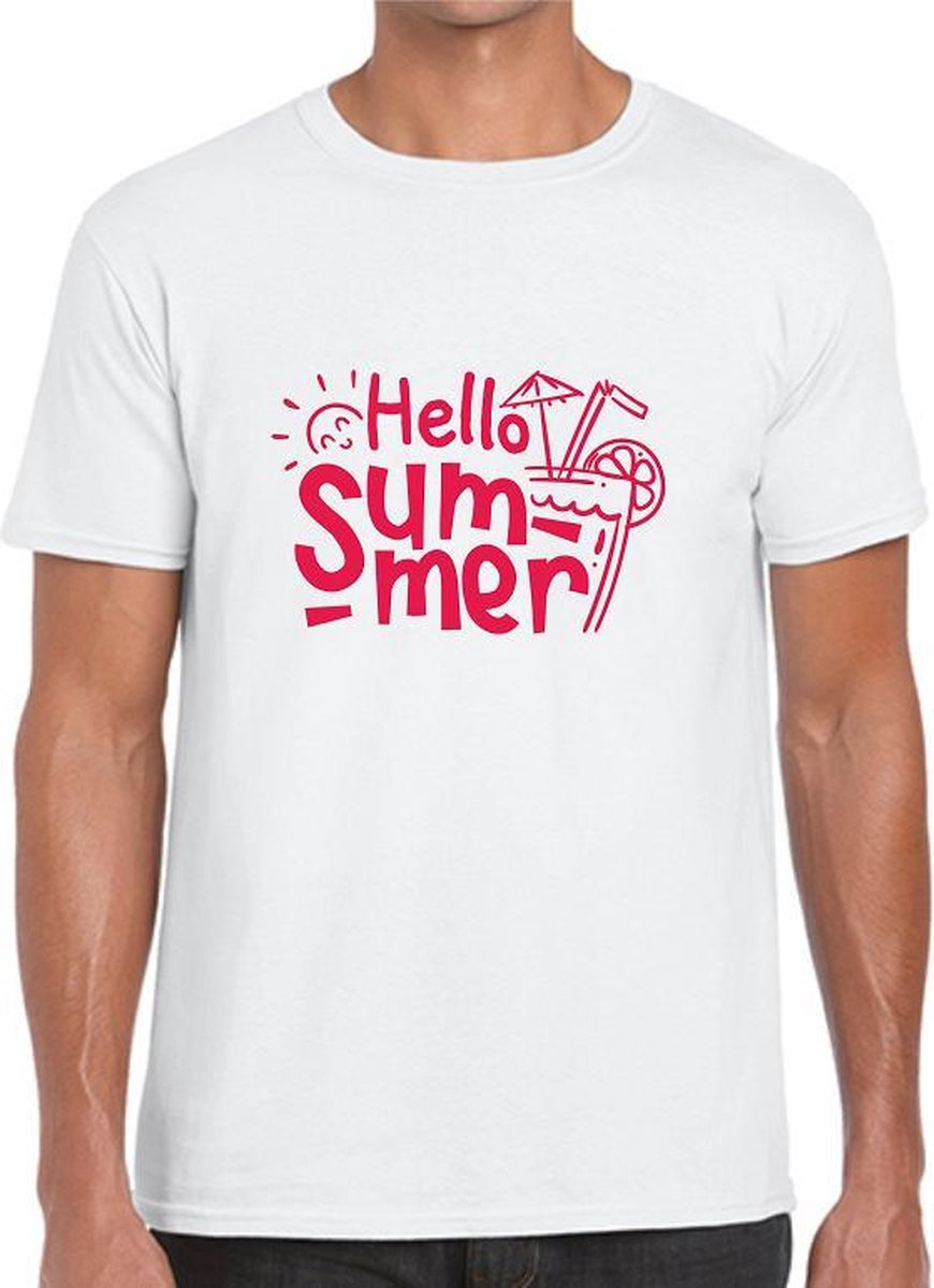 HELLO SUMMER Heren t-shirt Neon Tekst LARGE Rood