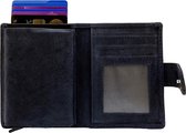 Porte-cartes en cuir - Anti-skim - Cuir bleu foncé avec imprimé floral - Porte-cartes de crédit - Porte-cartes en cuir - Protège-cartes