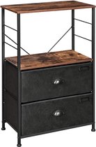Nachtkastje, nachtkastje, bijzettafel, voor opslag, met planken en laden, metalen frame, industriële stijl, vintage bruin-zwart LVT03H