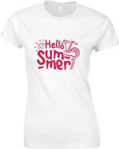 HELLO SUMMER Dames TSHIRT - Neon tekst Rood - Zomer t-shirt- MEDIUM