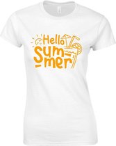HELLO SUMMER Dames TSHIRT - Neon tekst Oranje - Zomer t-shirt- MEDIUM