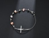 Christelijke armband met zilver kruis - stainless steel - christelijk sieraad - cadeau - Jezus - God - kado - geloof