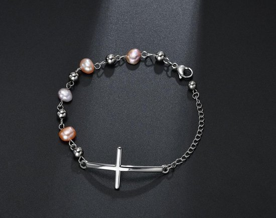 Christelijke armband met zilver kruis - stainless steel - christelijk  sieraad - cadeau... | bol.com