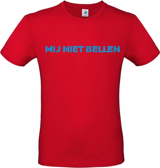 T-shirt met opdruk “Mij niet bellen” | Chateau Meiland | Martien Meiland | Rood T-shirt met lichtblauwe opdruk. | Herojodeals