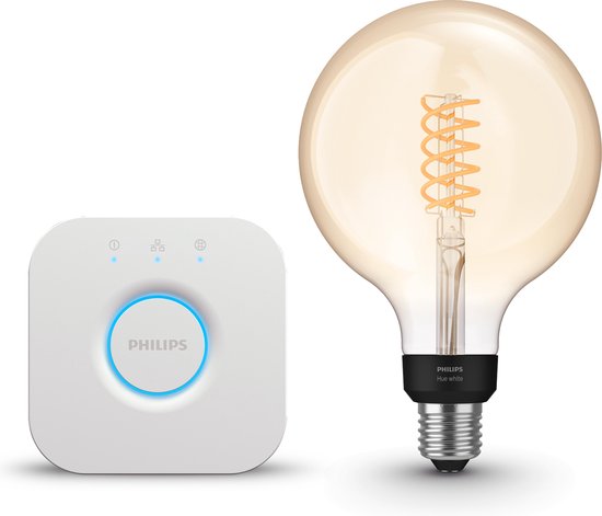 Philips Hue Starterspakket White E27 - Filament Edison Groot (ST72) - Hue LED Lamp en Bridge - Eenvoudige Installatie - Werkt met Alexa en Google Home