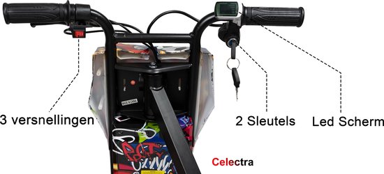 Elektrische Drift trike Selectra Bliksem Zwart-3 vernellingen-2 gratis led wieltjes T.W.V €25.95 - krachtige accu en motor 250W / 36V - Selectra