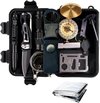 foto van Professionele XL Ultimate Outdoor Survival Gear Kit - SOS/EDC Emergency Set - 12-Delig Tools Pakket Met Kompas/Nooddeken/Tactical Flashlight/Zakmes/Vuurmaker/Draadzaag/Noodfluit/Waterfles Houder/Tactische Pen/Multitool Creditcard - In Opbergbox