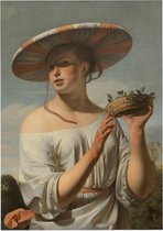 Meisje met een brede hoed, Caesar Boëtius van Everdingen - Foto op Forex - 60 x 80 cm