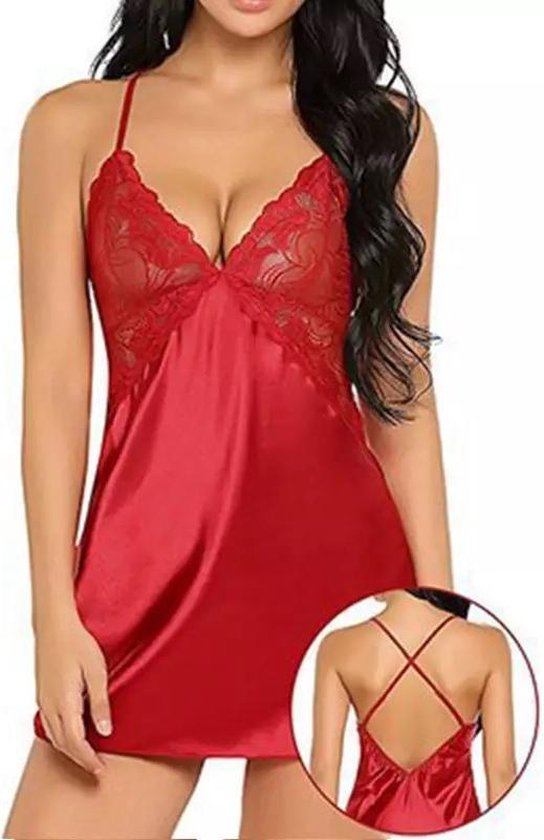 LOUZIR Satijnen nachtjurk- sexy lingerie- nachtjapon- Nachtkleding- rood