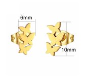 Aramat jewels ® - Goudkleurige oorbellen 3 vlinders zweerknopjes chirurgisch staal 10mm x 6mm