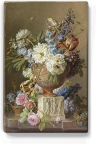 Bloemstilleven met albasten vaas - Gerard van Spaendonck - 19,5 x 30 cm - Niet van echt te onderscheiden schilderijtje op hout - Mooier dan een print op canvas - Laqueprint.