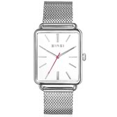 ZINZI Vintage Retro horloge witte wijzerplaat en rechthoekige kast stalen mesh band 34mm extra dun ZIW906M