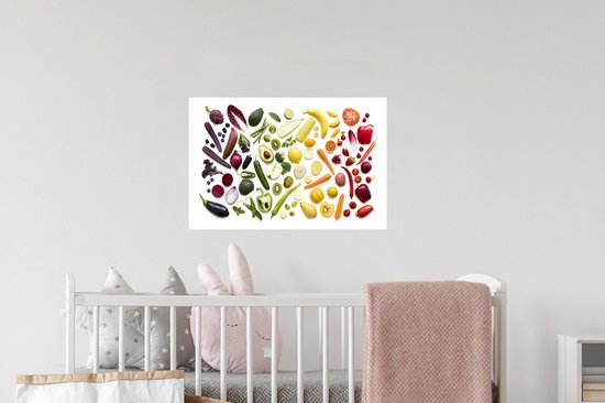 Sticker Muursticker Fruit - Fruits et légumes frais mélangés - 60x40 cm - film adhésif autocollant - sticker mural repositionnable