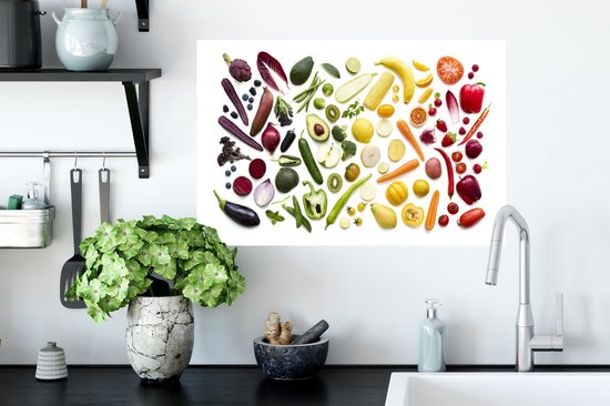 Sticker Muursticker Fruit - Fruits et légumes frais mélangés - 60x40 cm - film adhésif autocollant - sticker mural repositionnable