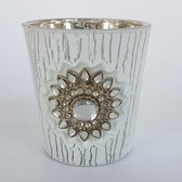 Theelicht - glas - wit / zilver - 7 x 7,5 cm