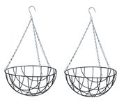 2x stuks hanging basket / plantenbak grijs met verchroomde ketting - 16 x 30 x 30 cm - geplastificeerd metaaldraad - bloemenmand