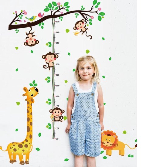 Muursticker groeimeter lianen - Decoratie kinderkamer / babykamer jongens & meisjes - Dieren sticker