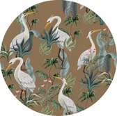 Made on Friday - Behangcirkel Birds of Paradise Brown 80x80cm - Zelfklevend behang met matte textiel uitstraling