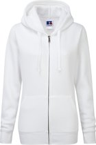 Russell Dames Premium Authentieke Hoodie met rits (3-laagse stof) (Wit)