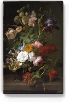Vaas met bloemen - Rachel Ruysch - 19,5 x 30 cm - Niet van echt te onderscheiden schilderijtje op hout - Mooier dan een print op canvas - Laqueprint.