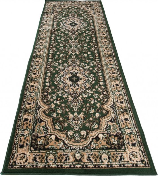Tapiso Atlas Tapis Chemin Salon Chambre Cadre Vert Foncé Traditionnel Durable Pratique Atmosphère De Vie Design Haute Qualité Taille - 100 x 250 cm