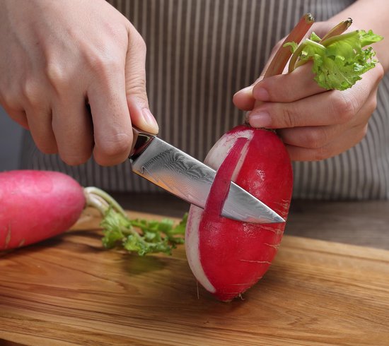 PAUDIN P7 Couteau à Légumes Professionnel 9 cm - Couteau à éplucher - Couteau Japonais - Véritable acier Damas