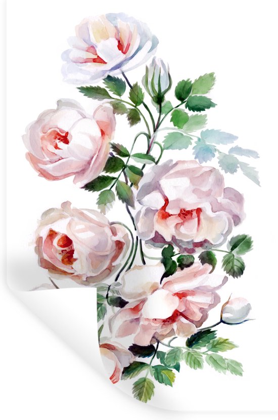 Sticker Muursticker Plantes aquarelle - Illustration aquarelle roses - 20x40 cm - feuille autocollante - sticker mural repositionnable