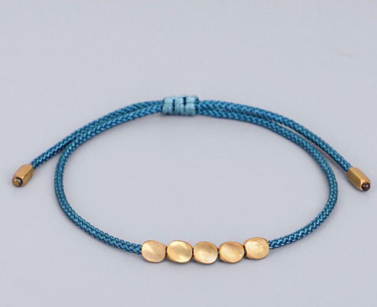 Premium handgemaakte Tibetaanse koperen kralen armband - Blue - Blauw