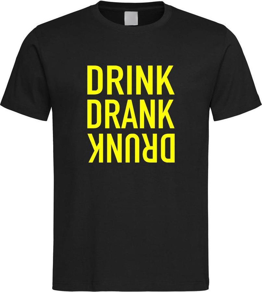 Zwarte Fun T-Shirt met “ Drink. Drank, Drunk “ print Geel Size XS