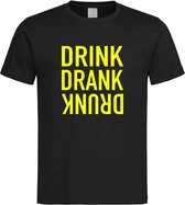 Zwarte Fun T-Shirt met “ Drink. Drank, Drunk “ print Geel  Size XS