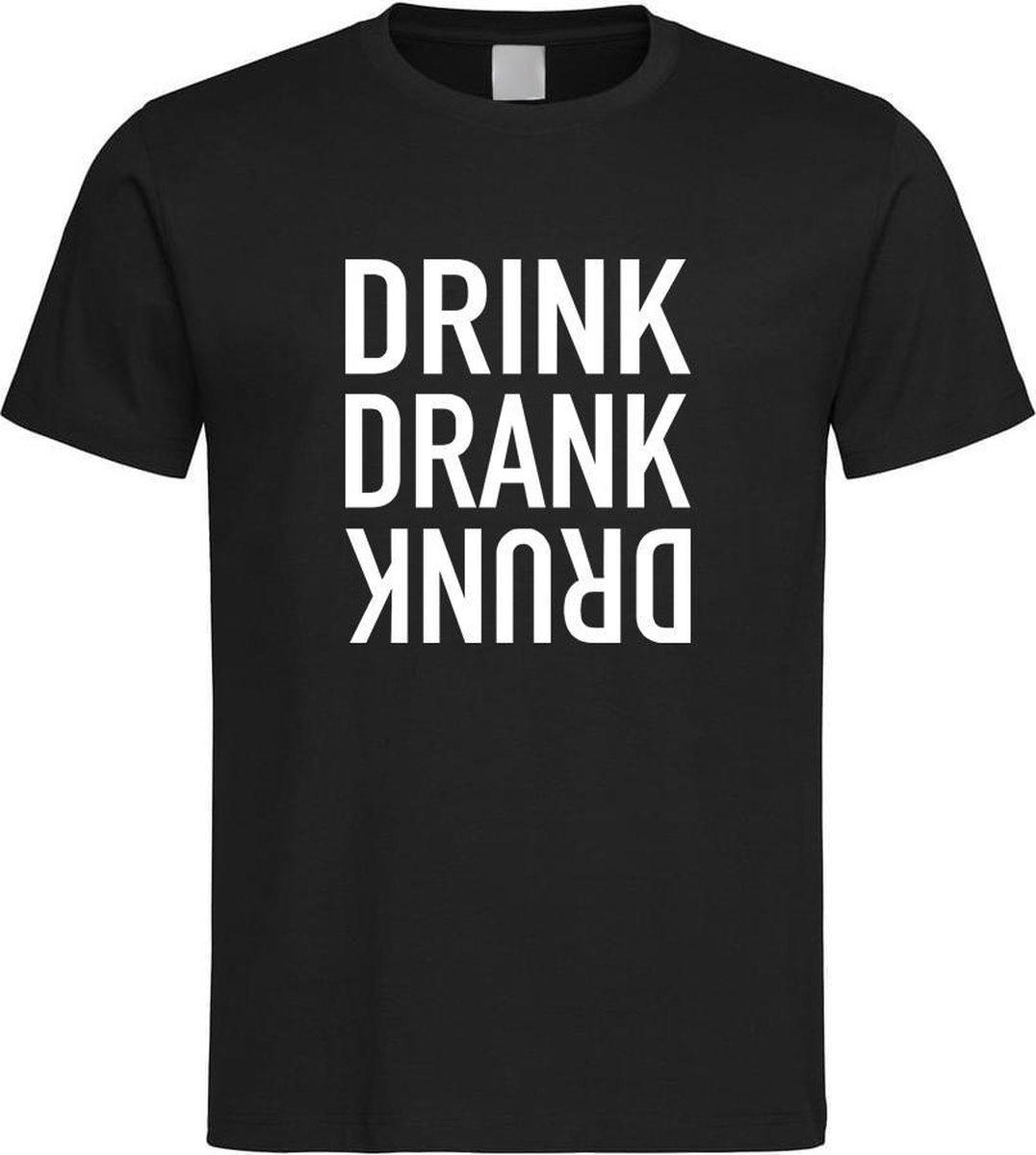 Zwarte Fun T-Shirt met “ Drink. Drank, Drunk “ print Wit Size XL