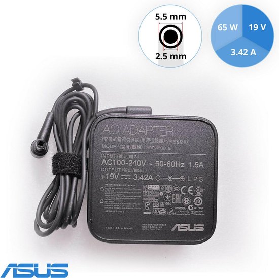 asus 65w 3.42a 19v  ADP-65GD B rechtsboven 1.5A in hoek adapter voeding oplader 5.5mm pin