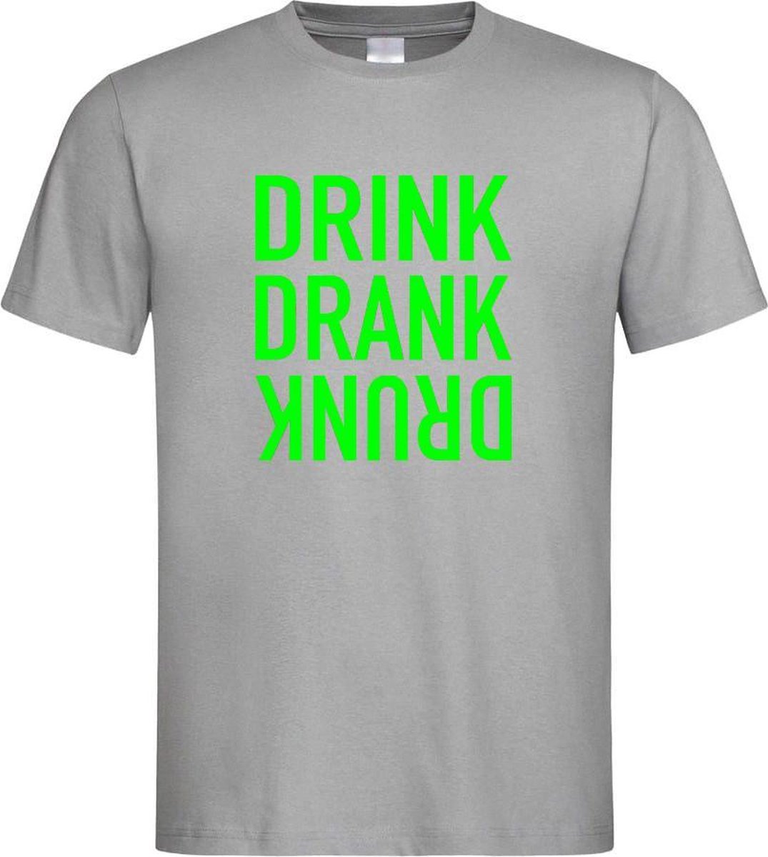 Grijs Fun T-Shirt met “ Drink. Drank, Drunk “ print Groen Size S