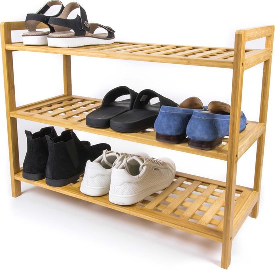 Étagère à chaussures Budu (3 niveaux) - Étagère à chaussures en bambou - Meuble à chaussures en bois - Étagère à plantes - Étagère à chaussures - Organisateur de Chaussures pour femmes