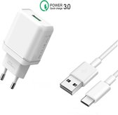 Phreeze Quick Charge Power Adapter met USB naar USB C Kabel - 1 Meter - Oplader Stekker USB QC3.0 Lader Snellader Fast Charger