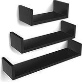 Trend24 Wandplank - Boekenplank - Muurplank - Wandrek - Set van 3 stuks - 15 x 60 x 10 cm - Zwart
