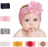 Baby Haarbandjes met Bloem - Baby Haarband - Baby Tulband - Baby Haaraccessoires Meisje - 0-12 Maanden - 3x Stuks - Crème Wit Roze