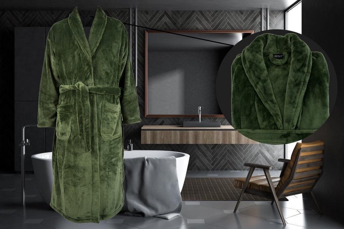 GAEVE | Zest - badjas - heerlijk warm, zacht fleece - Groen - maat L / XL |  bol.com