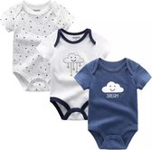 Baby Rompers | 3 stuks | blauw wit | wolkjes | Dream | 3-6 maanden | Set driedelig