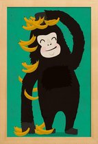 JUNIQE - Poster in houten lijst Gorilla Green -20x30 /Groen & Zwart