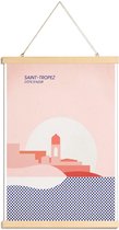 JUNIQE - Posterhanger Saint-Tropez -40x60 /Blauw & Roze