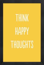 JUNIQE - Poster in houten lijst Happy Thoughts -30x45 /Geel